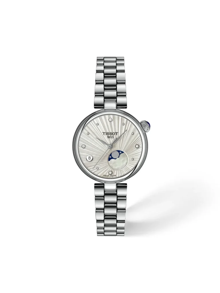 Reloj Tissot Desir fase lunar 29,6 mm esfera plata brazalete de acero - T1522231103600